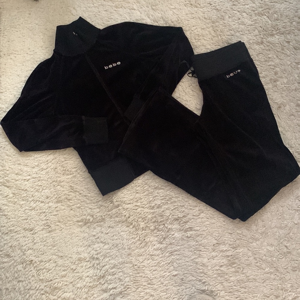 Y2K bebe Rhinestone Black Velour Sweatsuit